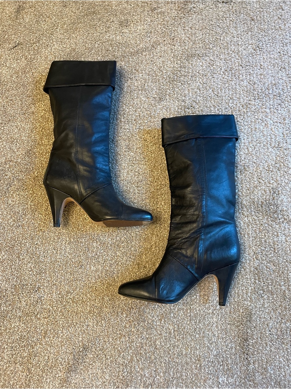 Vintage Gloria Vanderbilt Black Leather Mid-Calf Cuffed Heeled Women's Boots 6.5